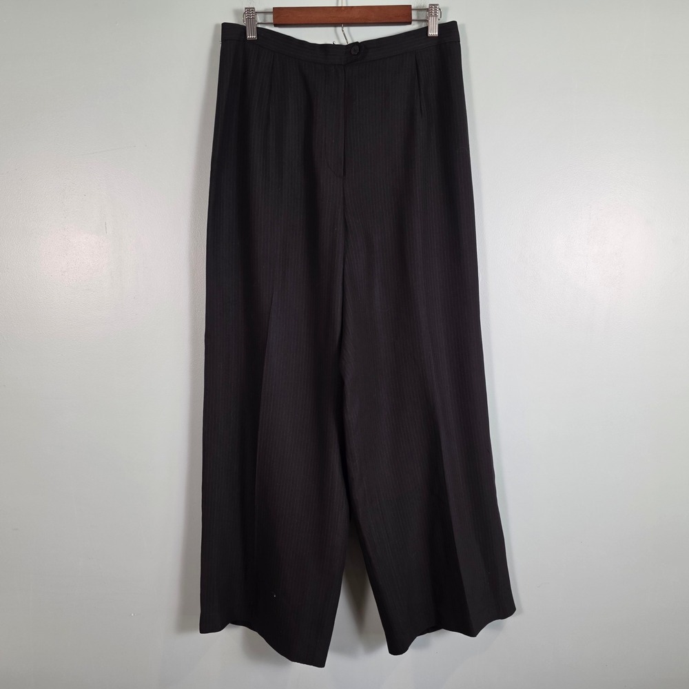 Lauren Ralph Lauren Black Pinstripe Wide Leg Wool Blend Dress Pants Womens 16